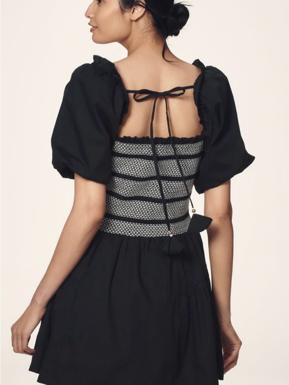 Anthropologie Black Mini Dress with Smocked Bodice - Picture 2 of 8